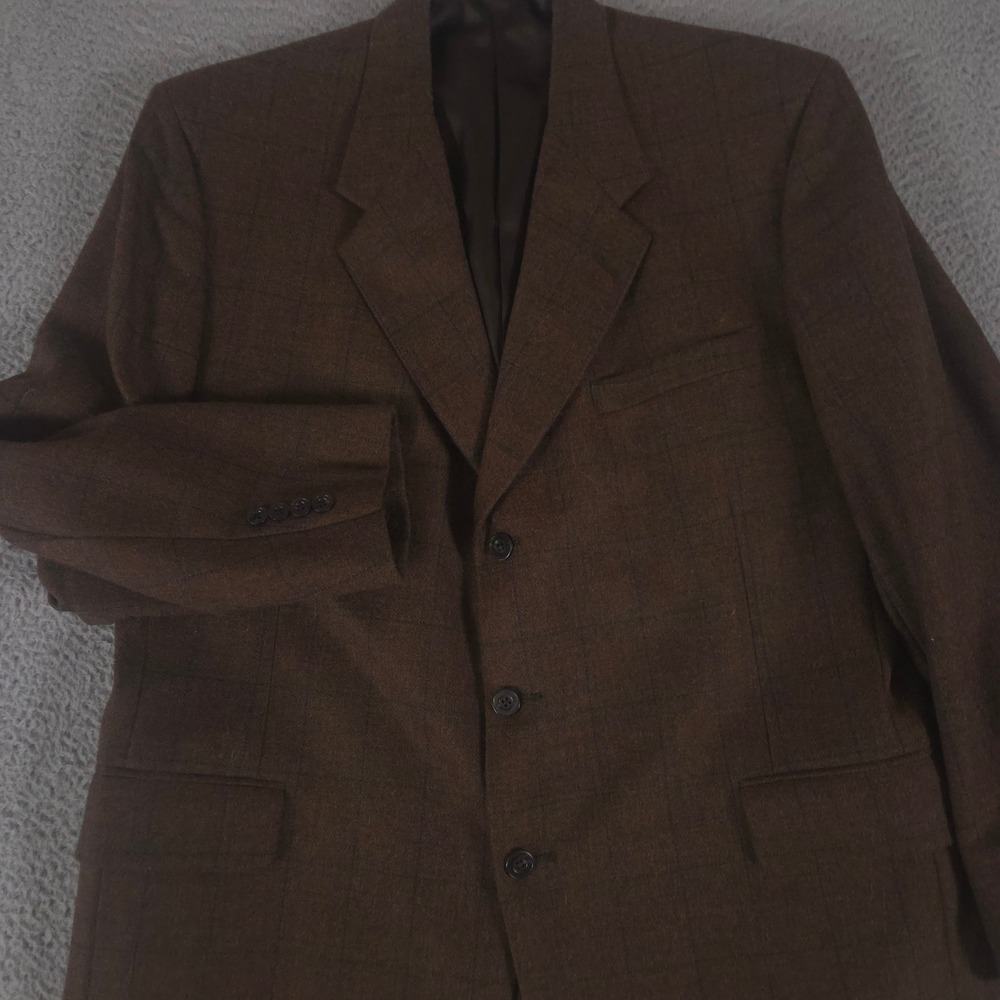 Tom James Sport Coat Mens 46R Brown Bespoke Innocenti Wool Windowpane Blazer